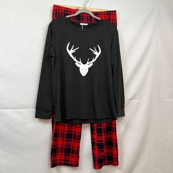 Ekaoer Gray and white Moose print holiday pajama set for women size large NWT - Picture 4 of 15